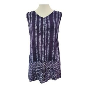 Anthropologie Dolan Batik Small Sleeveless Blouse Tunic Top Blue White